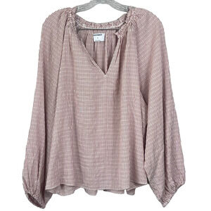 Old Navy Women's XL Red White Striped Elastic Trims V-Neck Long Sleeve Blouse